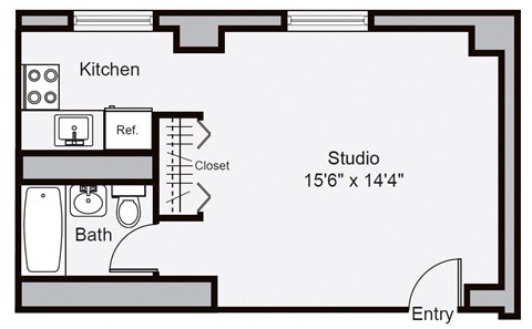 Floor plan for studio, 1 bath, 524 sqft